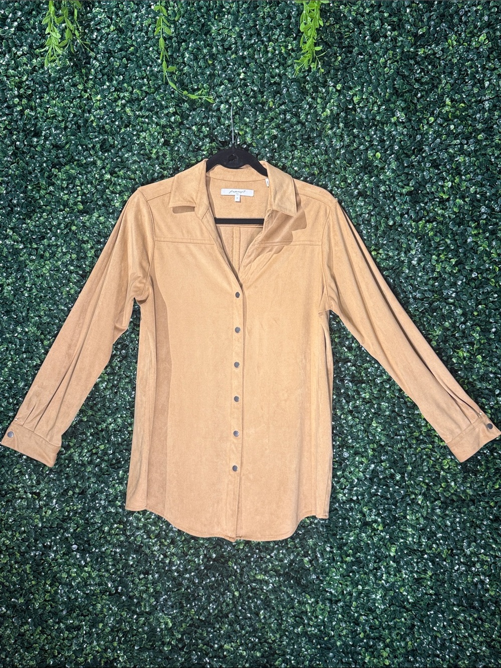 Suede Light Brown Long-Sleeve Button Front Shirt - Unbranded